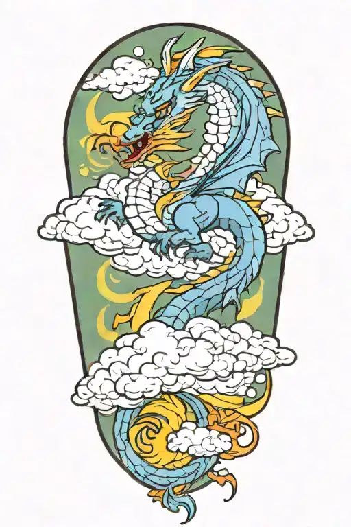 Dragon Flying In Clouds Color