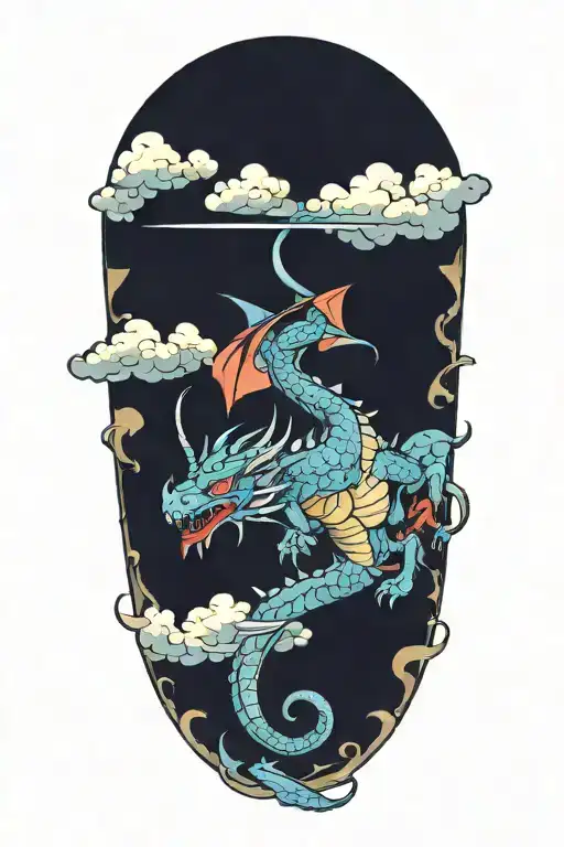 Dragon Flying In Clouds Color