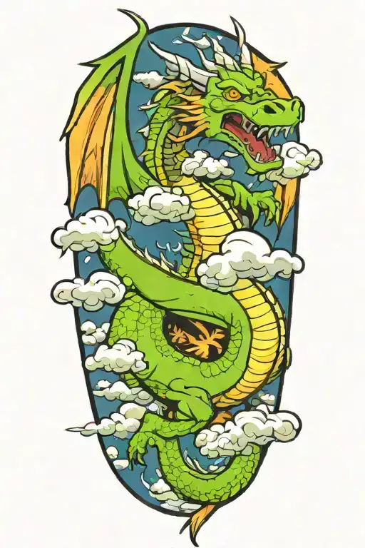 Dragon Flying In Clouds Color