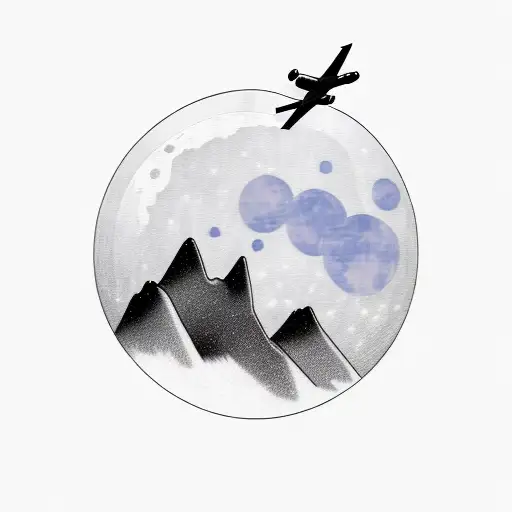 Airplane And Moon And Mountains