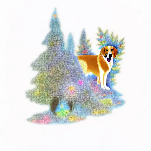 A Mystical Forest With A Silhouette Of A Golden Retriever And Husky Walking Side By Side