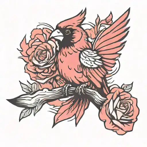 Cardinal With Rose Petal Wings Spread
