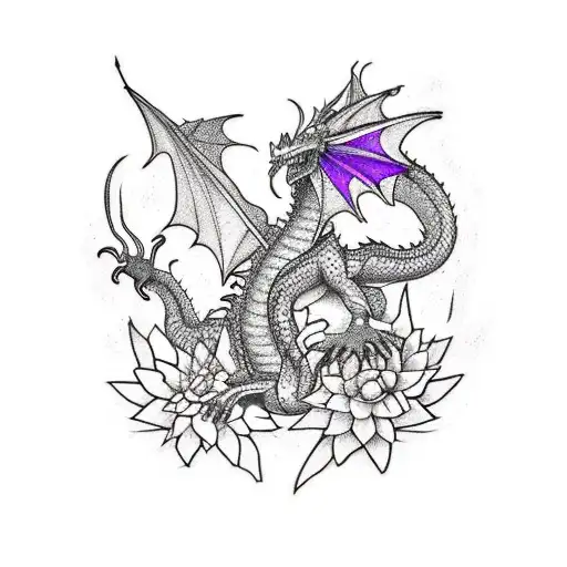 A New-school Tattoo Of A Dragon Composed Of Different Types Of Plants And Flowers