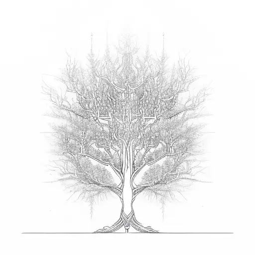 Sketch A Tree With Intricate Nordic Patterns Intertwined In Its Branches