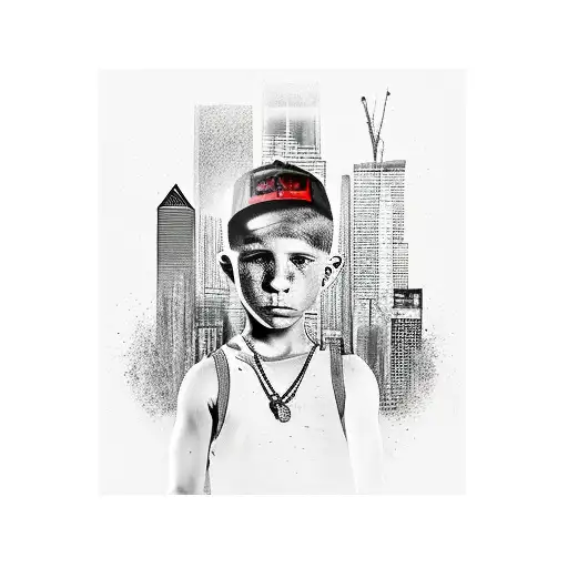 A Gangsta Kid With Tanktop And Behind A Big City With Scylines
