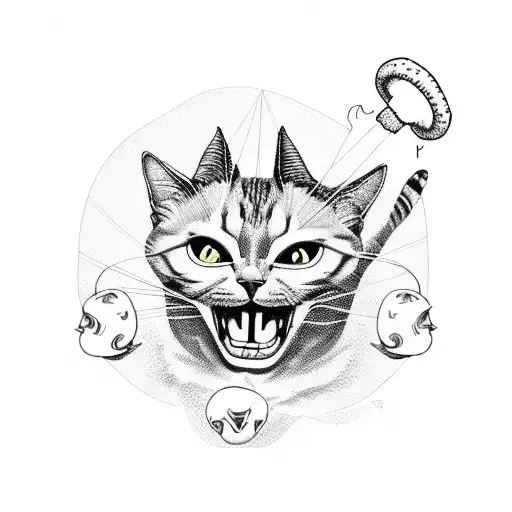 A Mischievous Satanic Cat Playing With A Ball Of Yarn And Surrounded By Mystical Mushrooms