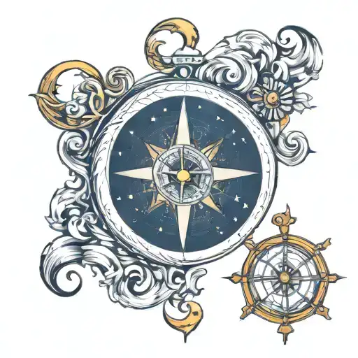 A Crescent Moon With The Compass