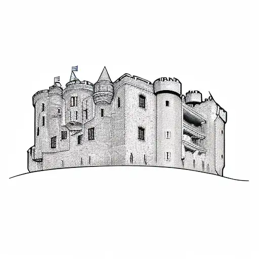 A Black And White Image Of A Castle