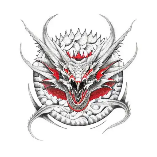 Red And Black Dragon Flowers Moon Spine