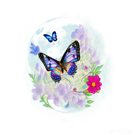 Flowers With A Butterfly And Moon