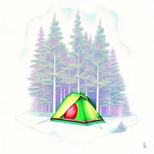 Camp Tent With A Tree On The Left