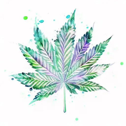A Vibrant Marijuana Leaf Surrounded By Swirling Water Waves