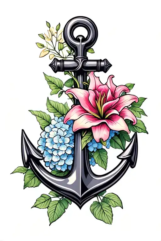 Anchor With Rose Lily And Hydrangea