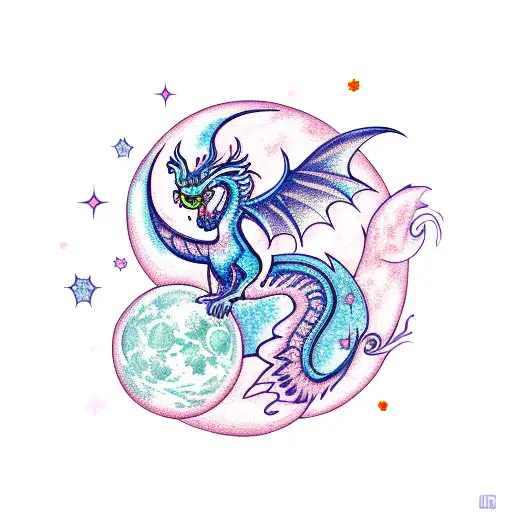 A Mystical Moon Goddess With A Dragon Companion