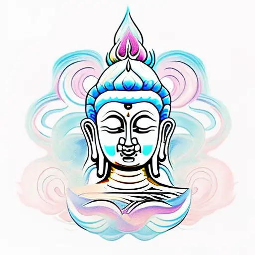 Woman Buddha Chanting Colorful Pastel Serenity Sunset Orange