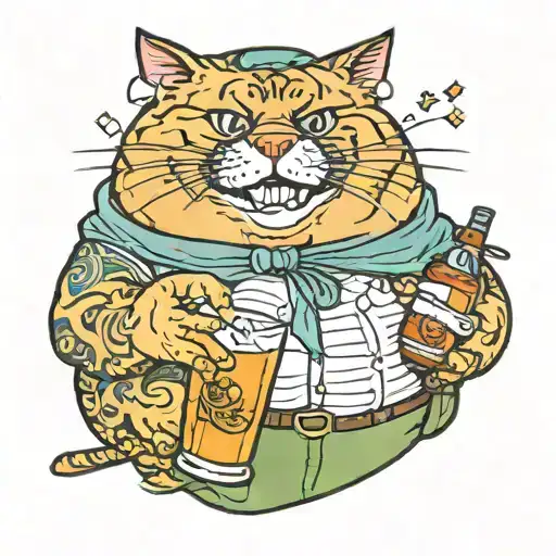 Fat Cat With A Joint In Its Mouth With A Bottle Of Hennessy In The Other Hand
