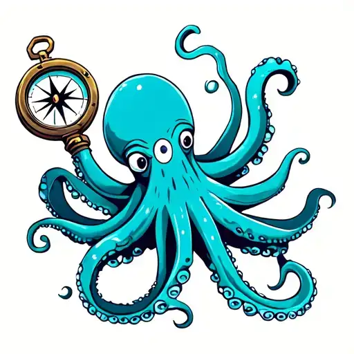 Octopus Holding A Compass