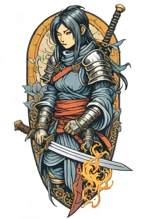 Dark Souls Inspired Female Samurai With Mystical Aura And Intricate Sword Designs