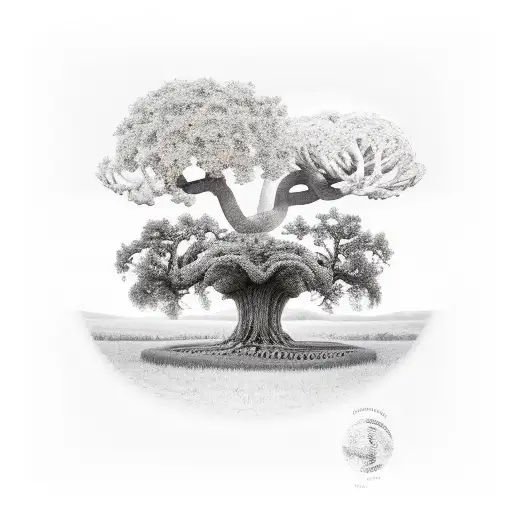 Oak Tree And 2 Normal Size And One Small Size Boletus Under It