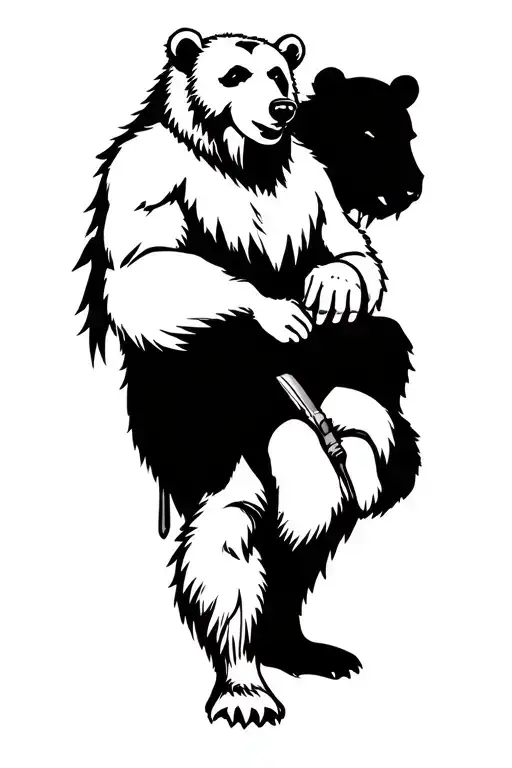 Cartoon Druid And Walking Bear Sitting