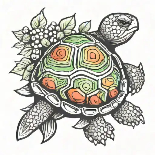 Turtle With Berries As The Shell Pattern