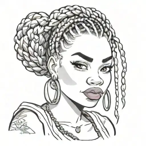 Black Chubby Pin Up Girl With Box Braids And Piercing Full Body Cartoon Style
