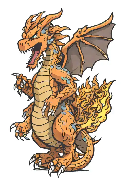 A New-school Design Of A Charizard Breathing Fire In A Pixelated Video Game Landscape