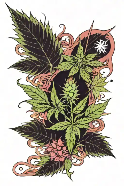 Floral With Cannabis Leaves Growing