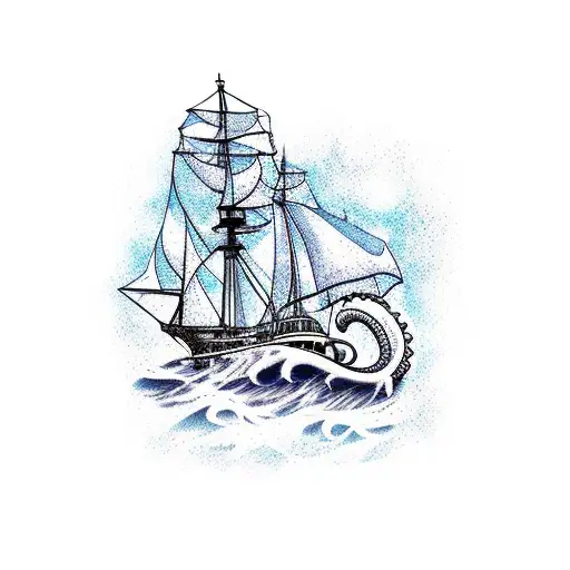 Ship With Kraken And Poseidon