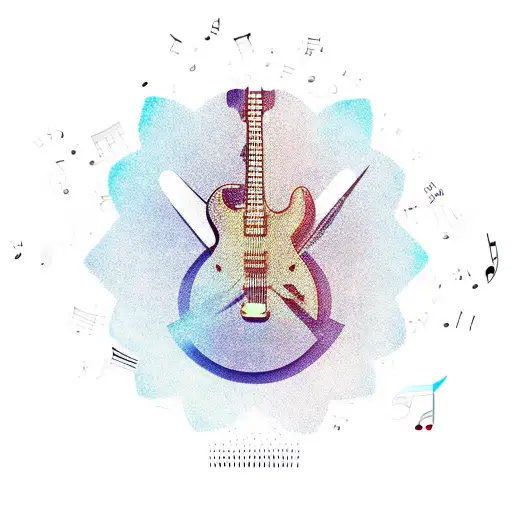 Guitar-shaped Katana Slicing Through A Musical Note