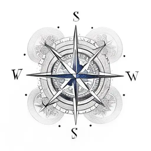 An Intricate New-school Tattoo Of A Compass Surrounded By Watercolor Flowers