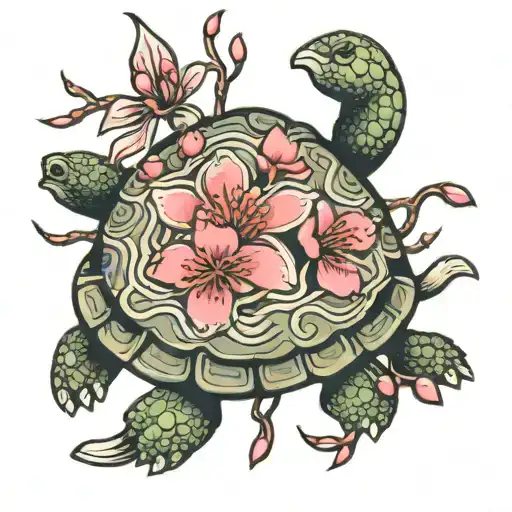 Cherry Blossom And Turtle