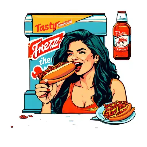 Woman Eating A Chili Dog Outside The Tasty Freeze