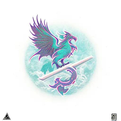 Dnd Dice In A Vertical Row With Phoenix Behind Them