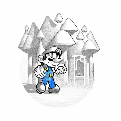 Mario Holding The Master Sword From Zelda Walking Into A Mushroom House