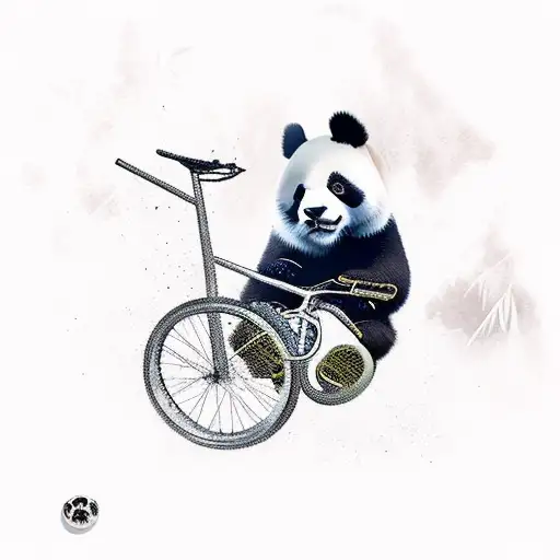 Panda Riding A Unicycle Eating Bamboo