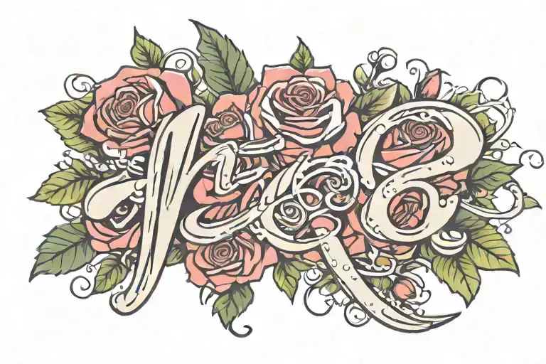 Letters Spelling Out Winry In Script With Wildflowers And A Rose Wrapped Around The Name