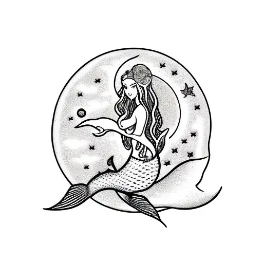 Mermaid Sitting In The Moon