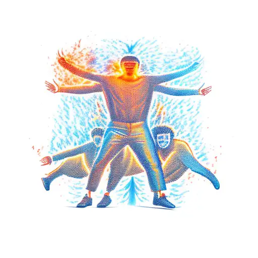 A Man On Fire With People Standing Around Him