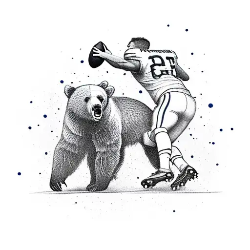 A Football Player Tackling A Bear In The Wilderness