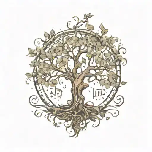 A Steam Punk-inspired Tree Of Life With Musical Notes Flowing Through The Branches