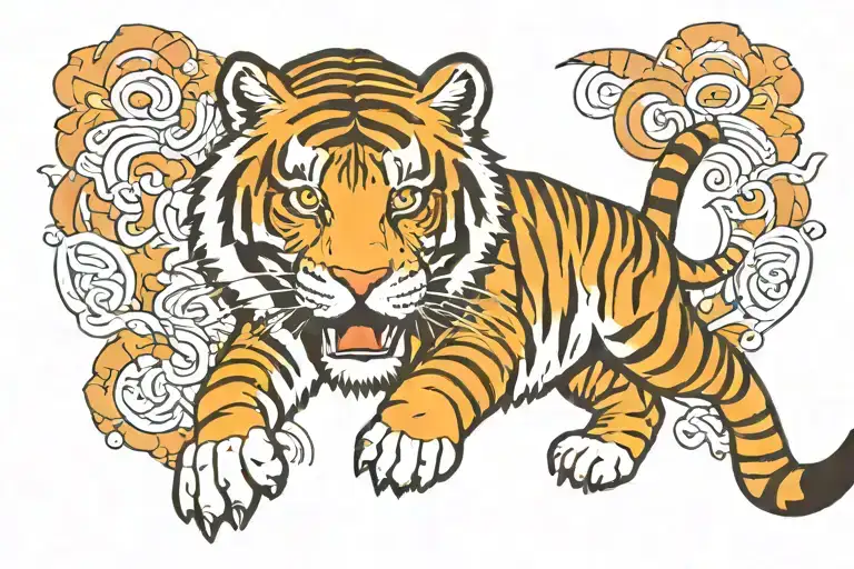 Old School Style Tattoo Design With Tiger