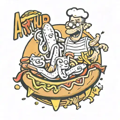 The Name Arthur Surounded By Cartoon Hot Dogs