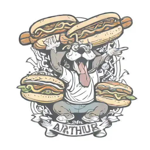 The Name Arthur Written Surrounded By Cartoon Hot Dogs