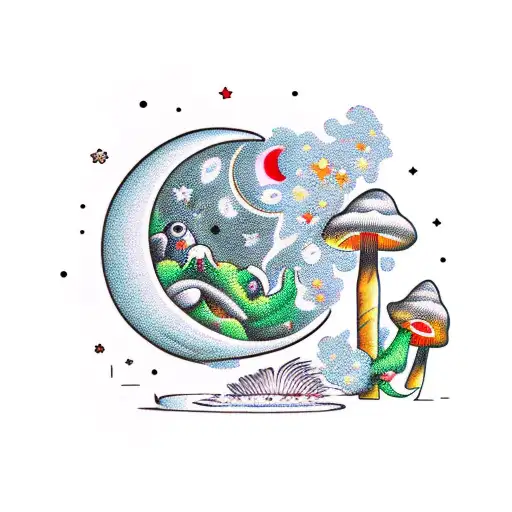 Moon Smoking A Joint And Mushrooms