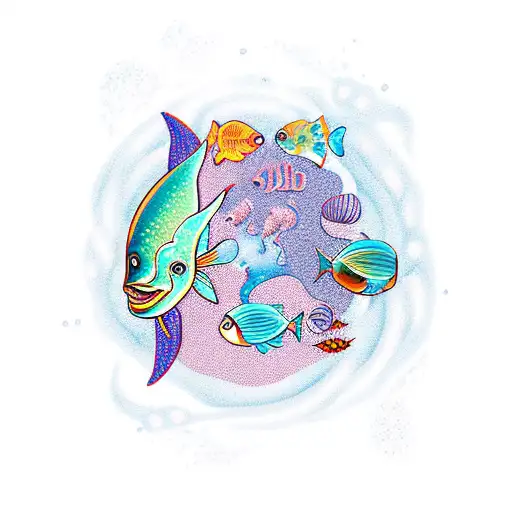 Neptune And Fish And Sea