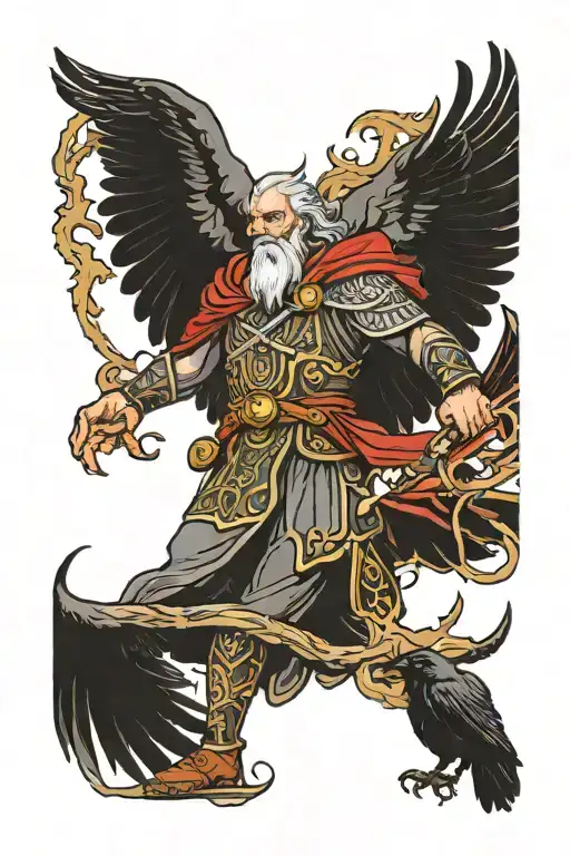 Odin With 2 Ravens Flying