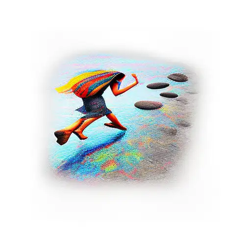 Person Walking On Stones In Water