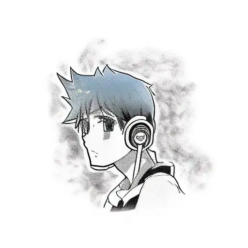 A Manga-inspired Tattoo Of A Person Listening To Music While Smoking