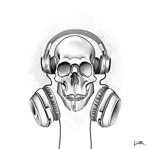 A Raven Skull Wearing Headphones